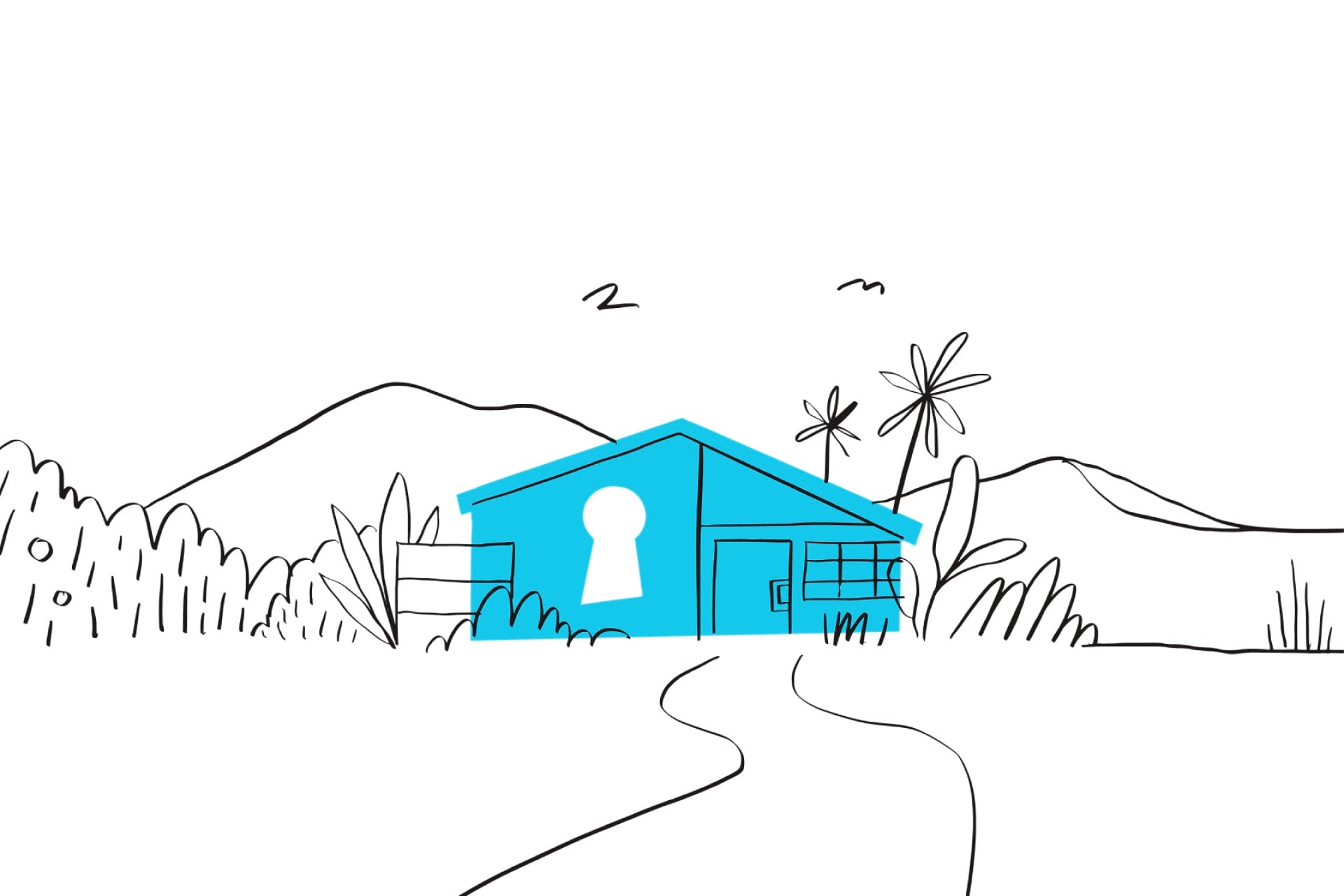 An illustration of a house with a large keyhole for a door